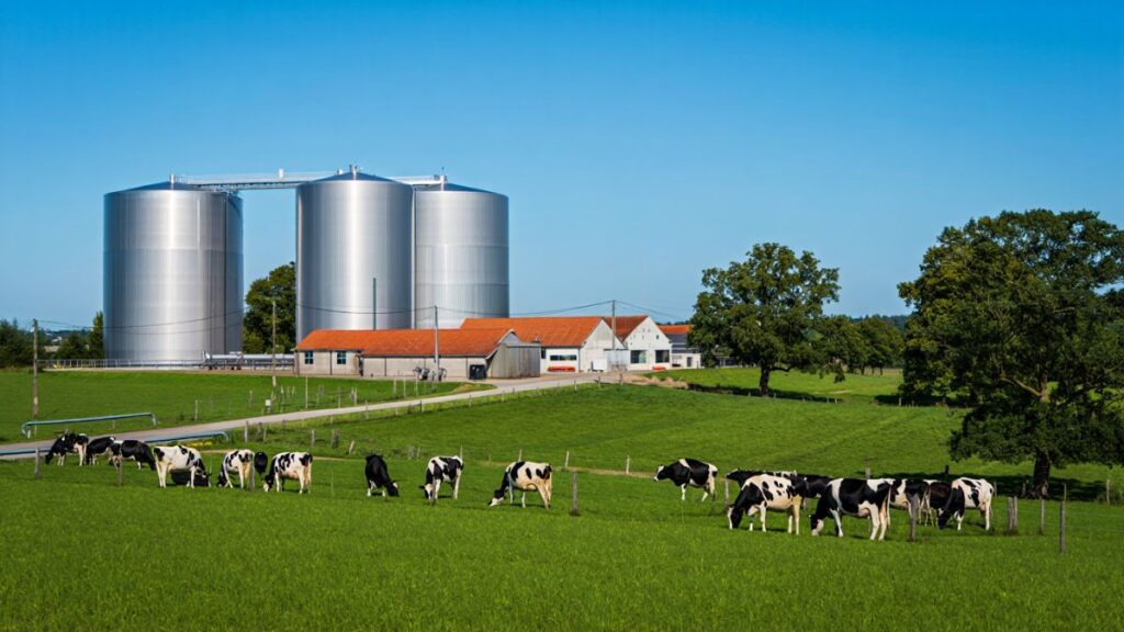 Biogas plant processing animal manure and landfill gas