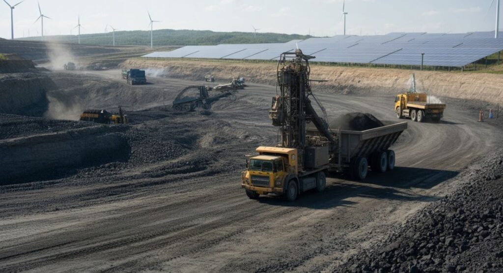 Coal mining site showing environmental impact of nonrenewable energy extraction