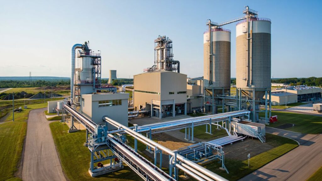 Clean-energy plant showing the gasification of biomass producing syngas for power and hydrogen in the United States