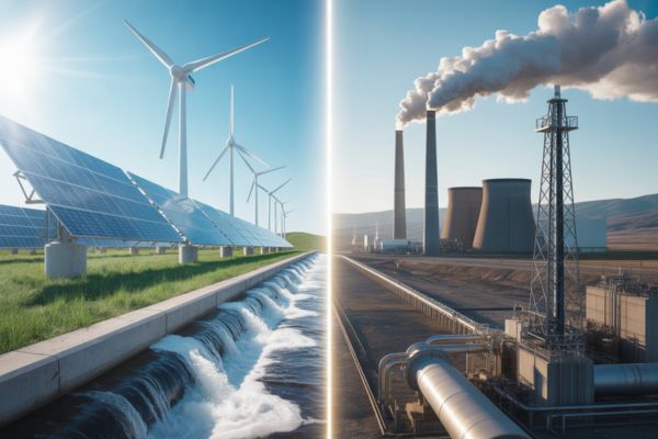 Wind and solar versus fossil fuels.