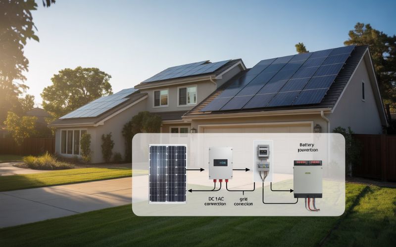 Residential solar system with battery backup showing energy independence