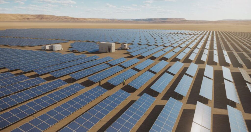 Vast solar panel farm in desert,   Solar Energy Resources