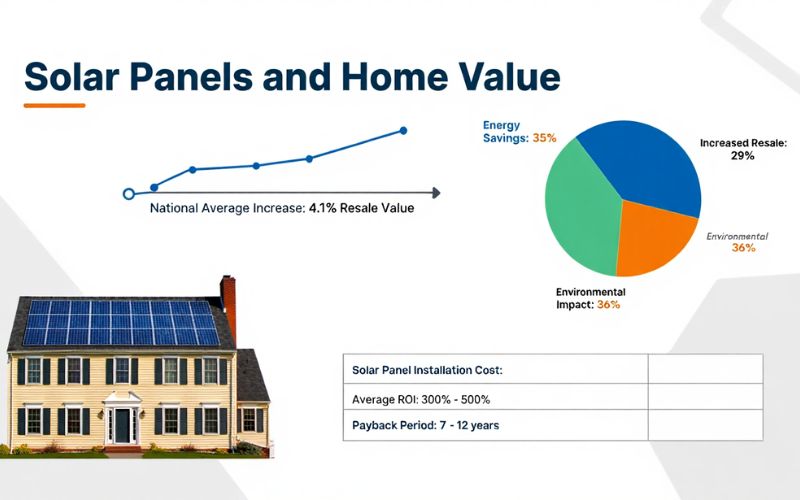 Graphic showing increased property value with solar panel installation