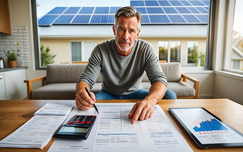 Homeowner reviewing electricity bill savings from solar panels in the U.S.