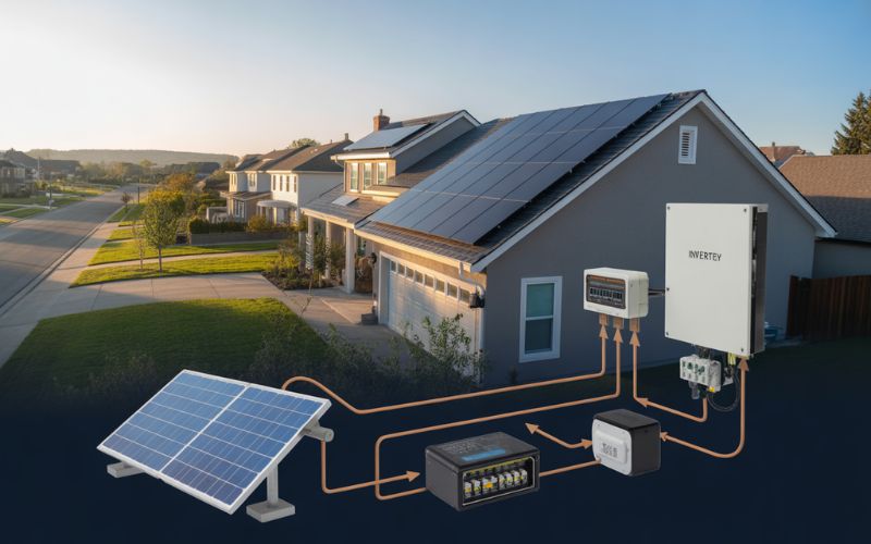 Residential solar panels generating clean electricity in the USA