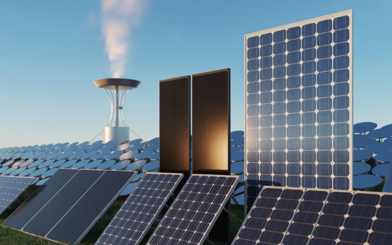 Various solar panels in different technologies 