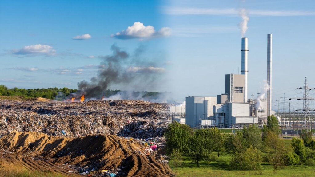 Municipal solid waste facility generating electricity and reducing landfill