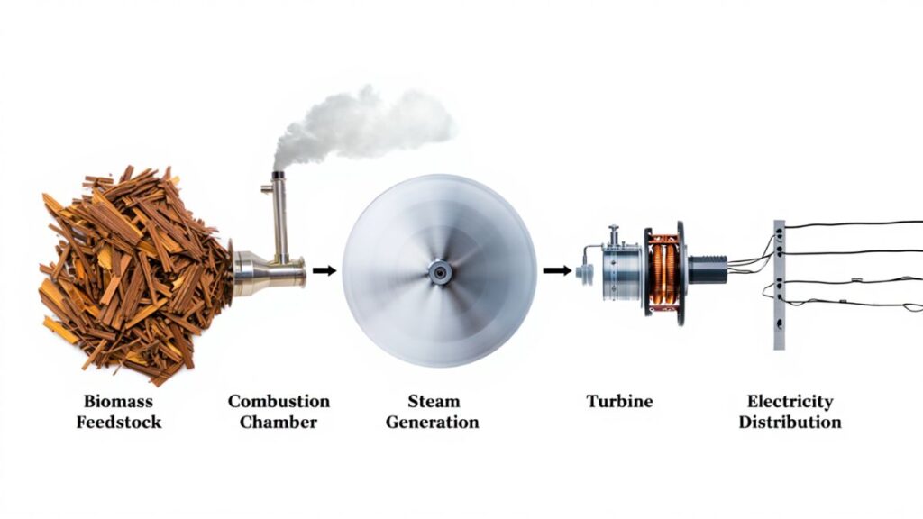 Diagram explaining how biomass electricity generation works for beginners in the USA