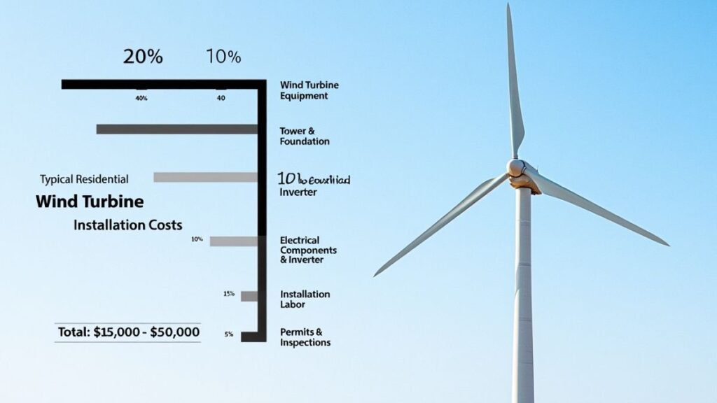 Breakdown graphic of the cost to install home wind turbine including equipment and labor