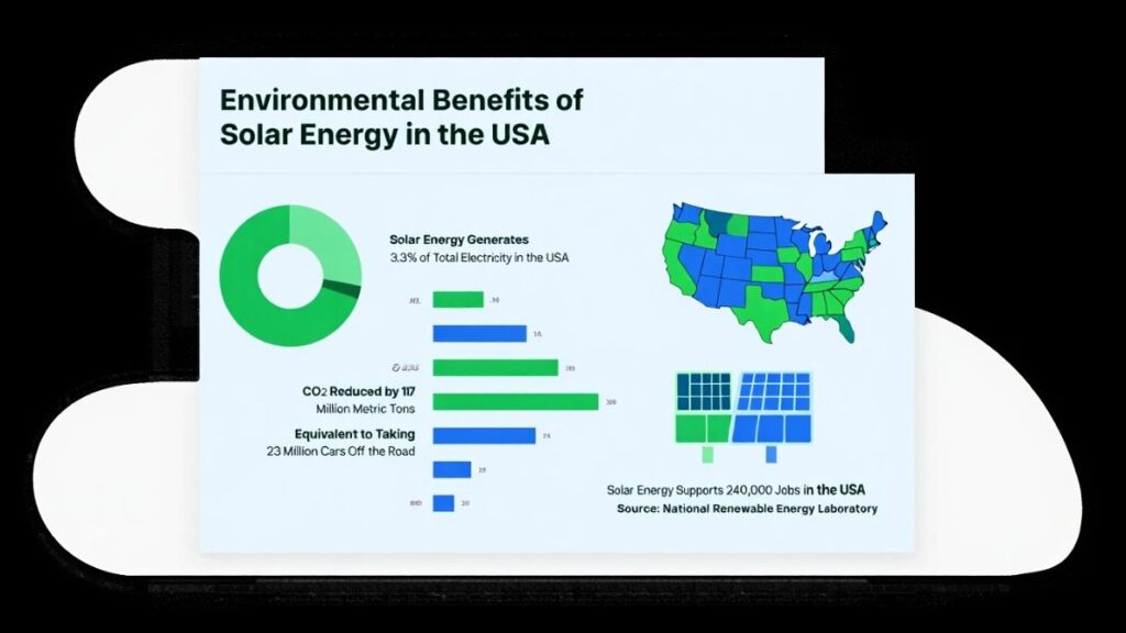 Slug
ALT Text
Filename
Placement Instruction
feature-solar-energy-clean-energy
Feature illustration showing solar panels on rooftops producing clean energy for U.S. homes
feature-solar-energy-clean-energy.jpg
Feature image at the top of the article, above the introduction
solar-energy-overview
Diagram of how solar panels convert sunlight into electricity, highlighting clean energy process
solar-energy-overview-diagram.jpg
After H2 “What Is Solar Energy?”
environmental-benefits-solar
Infographic showing CO2 reduction and environmental benefits of solar energy in the USA
environmental-benefits-solar.jpg
After H2 “Environmental Benefits of Solar Energy”
solar-panel-manufacturing-impact
Image illustrating solar panel manufacturing process and environmental considerations
solar-panel-manufacturing-impact.jpg
After H2 “How Clean Is Solar Panel Manufacturing?”
solar-panel-recycling
Visual of solar panels being recycled, emphasizing sustainability and waste reduction
solar-panel-recycling.jpg
After H2 “Solar Panel Recycling and End-of-Life Impact”
solar-energy-land-use
Photo showing rooftop and utility-scale solar panels to demonstrate land use solutions
solar-energy-land-use.jpg
After H2 “Solar Energy and Land Use Concerns”
solar-energy-us-clean-future
Graphic of U.S. map highlighting solar adoption and contribution to clean energy goals
solar-energy-us-clean-future.jpg
After H2 “How Solar Energy Supports the U.S. Clean Energy Future”