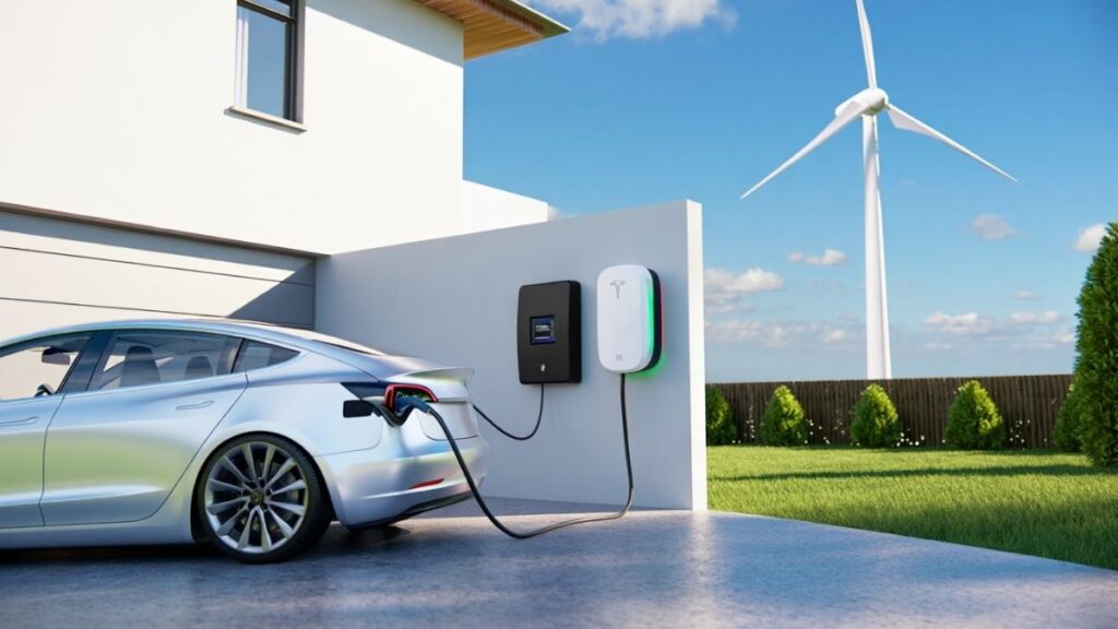 Electric vehicle charging from a home wind turbine battery storage system