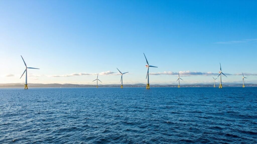 Offshore wind energy turbines off the U.S. East Coast generating electricity