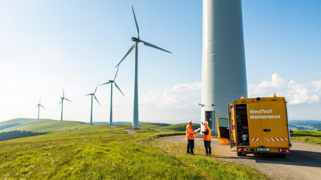 Clean energy benefits showing wind turbines supporting jobs and sustainability