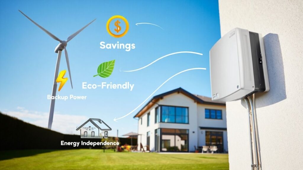 Infographic showing benefits of using a wind turbine battery storage system at home