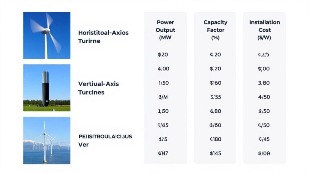 Table illustration showing efficiency of different wind turbine types