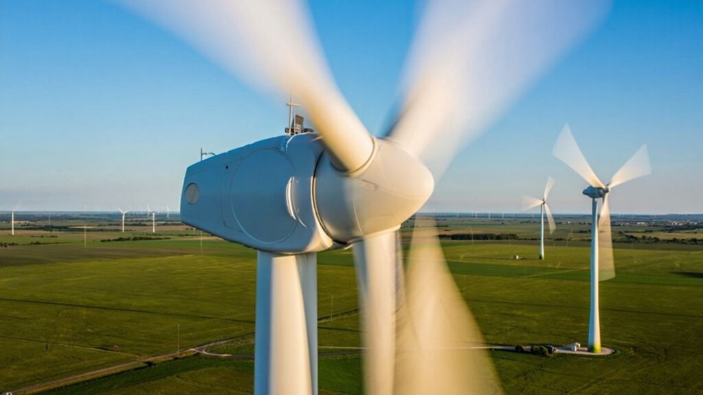 Overview of a U.S. wind farm showing power generated by one wind turbine in real conditions