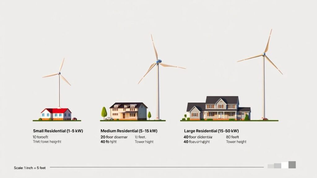 Chart showing sizes and power output for residential wind turbines in the U.S.