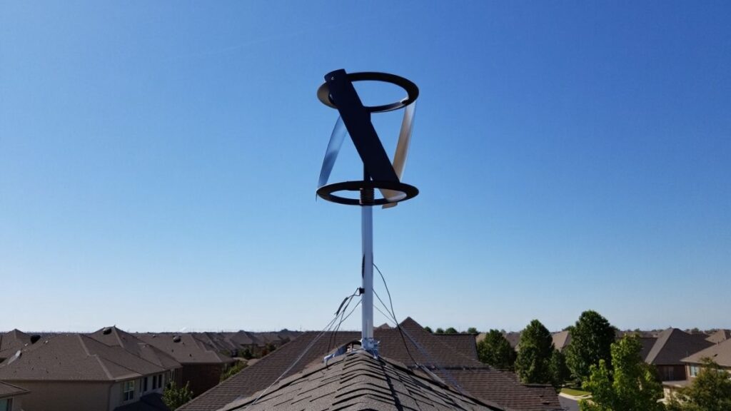 DIY vertical wind turbine for home installed on a rooftop